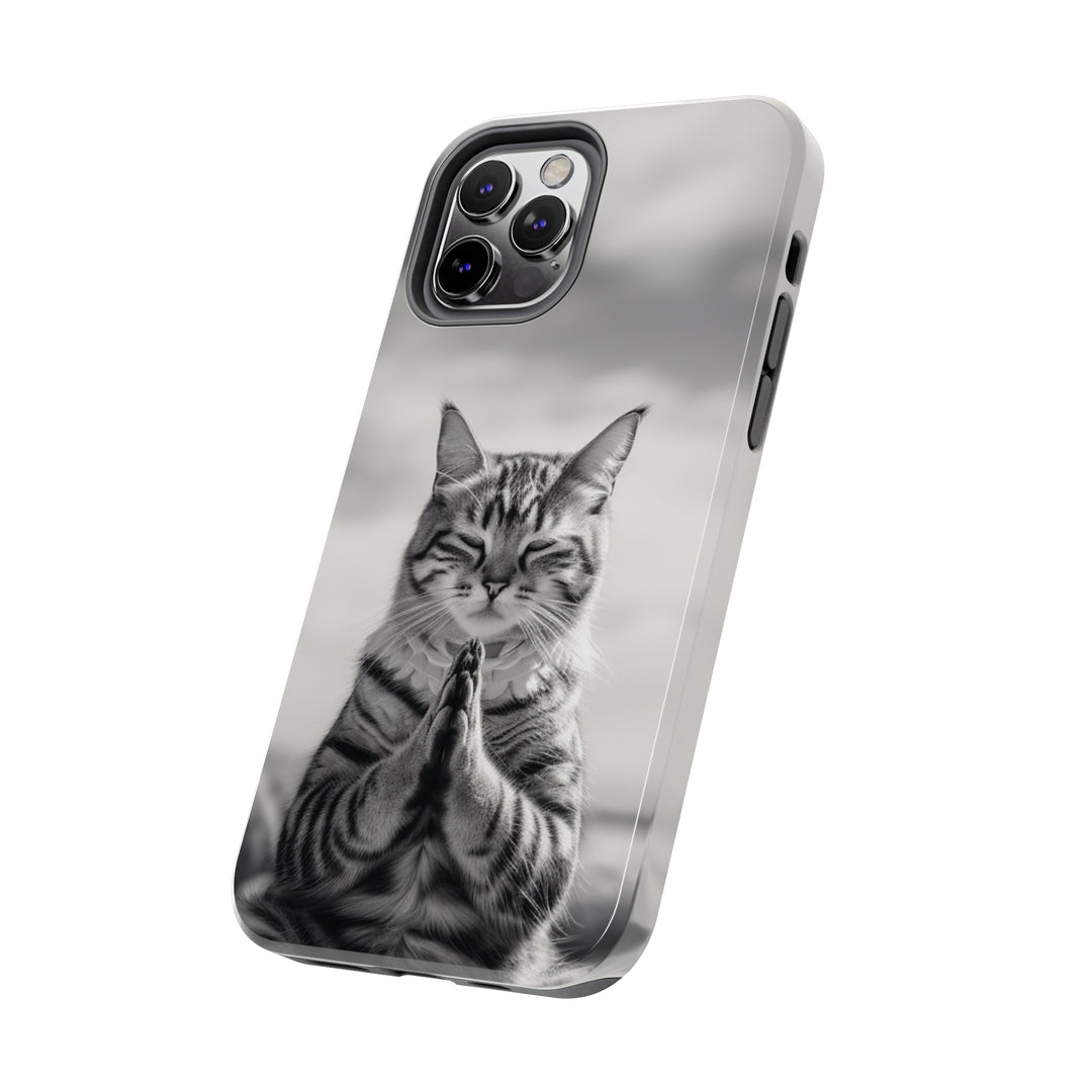 Meditation Cat Black and White Tough iPhone Cases MADEE'S EXCLUSIVES - Madee's Boutique Phone Case Printify Accessories aesthetic mobile coveraesthetic phone casesiPhone 12 Mini