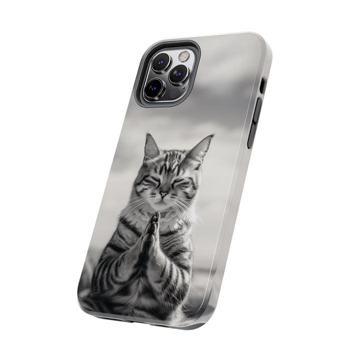 Meditation Cat Black and White Tough iPhone Cases MADEE'S EXCLUSIVES - Madee's Boutique Phone Case Printify Accessories aesthetic mobile coveraesthetic phone casesiPhone 12 Mini