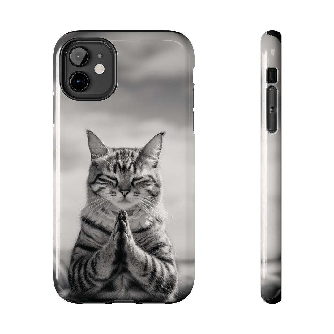 Meditation Cat Black and White Tough iPhone Cases MADEE'S EXCLUSIVES - Madee's Boutique Phone Case Printify Accessories aesthetic mobile coveraesthetic phone casesiPhone 11