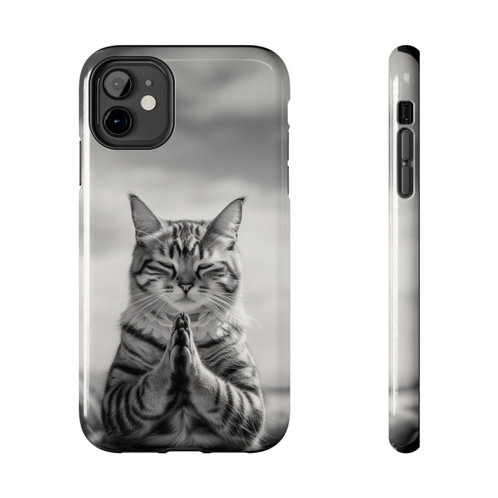 Meditation Cat Black and White Tough iPhone Cases MADEE'S EXCLUSIVES - Madee's Boutique Phone Case Printify Accessories aesthetic mobile coveraesthetic phone casesiPhone 11