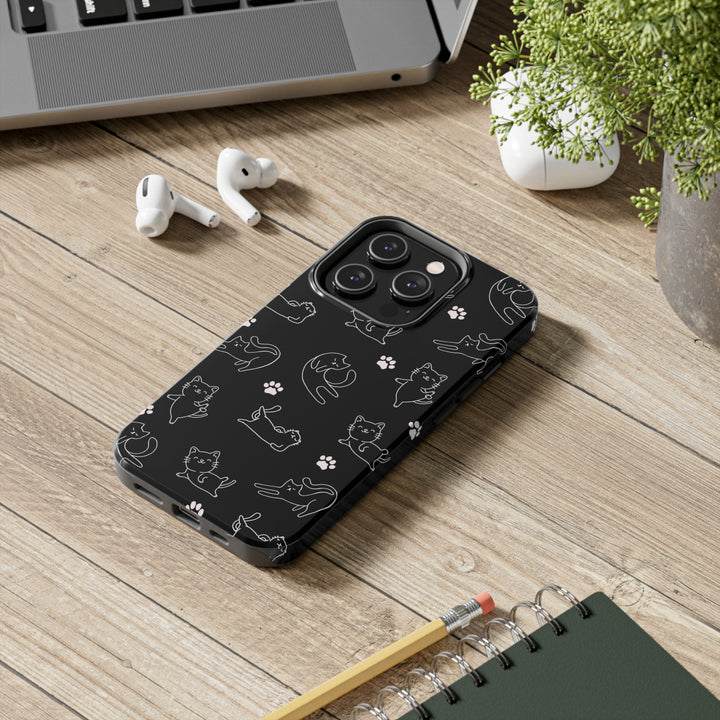 Yoga Cat Black and White Tough iPhone Cases - Madee's Boutique Phone Case Printify Accessories aesthetic mobile coveraesthetic phone casesiPhone 14