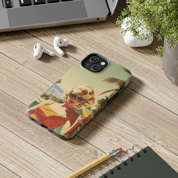 Girl and Drink Palm Spring Tough iPhone Cases Mid Century MADEE'S EXCLUSIVES - Madee's Boutique Phone Case Printify Accessories aesthetic mobile coveraesthetic phone casesiPhone 12 Mini