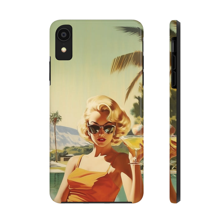 Girl and Drink Palm Spring Tough iPhone Cases Mid Century MADEE'S EXCLUSIVES - Madee's Boutique Phone Case Printify Accessories aesthetic mobile coveraesthetic phone casesiPhone XR