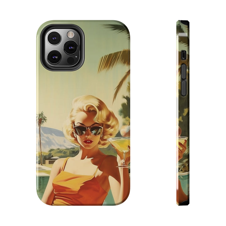 Girl and Drink Palm Spring Tough iPhone Cases Mid Century MADEE'S EXCLUSIVES - Madee's Boutique Phone Case Printify Accessories aesthetic mobile coveraesthetic phone casesiPhone 12 Pro