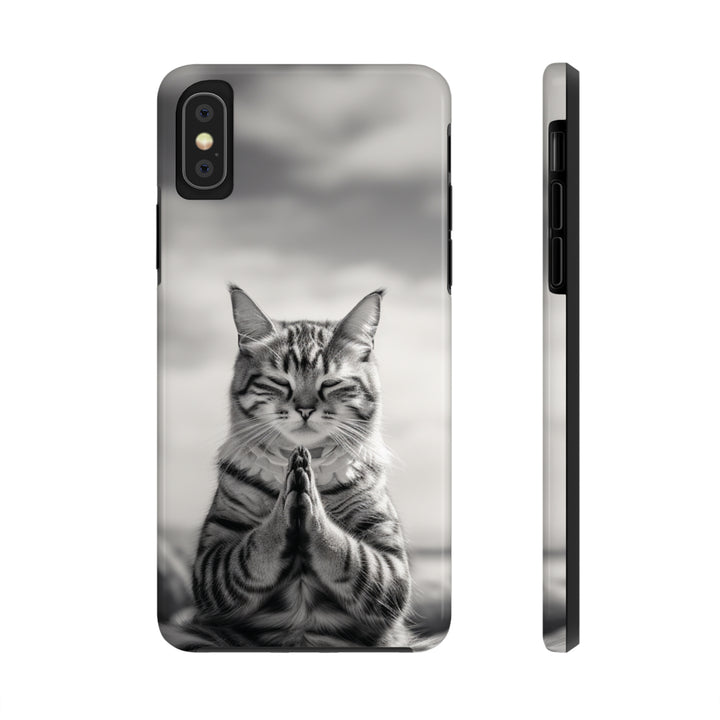 Meditation Cat Black and White Tough iPhone Cases MADEE'S EXCLUSIVES - Madee's Boutique Phone Case Printify Accessories aesthetic mobile coveraesthetic phone casesiPhone X
