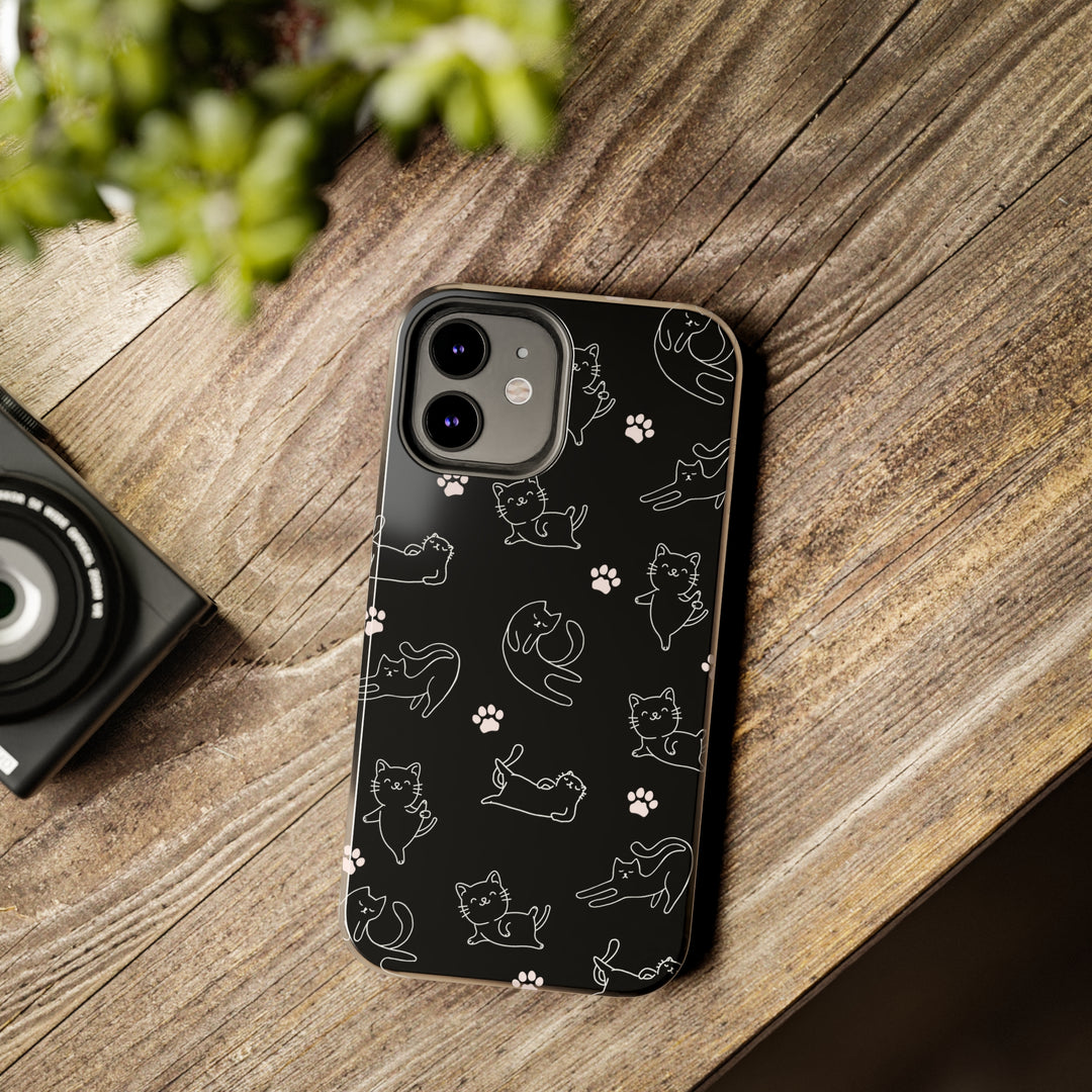 Yoga Cat Black and White Tough iPhone Cases - Madee's Boutique Phone Case Printify Accessories aesthetic mobile coveraesthetic phone casesiPhone 14