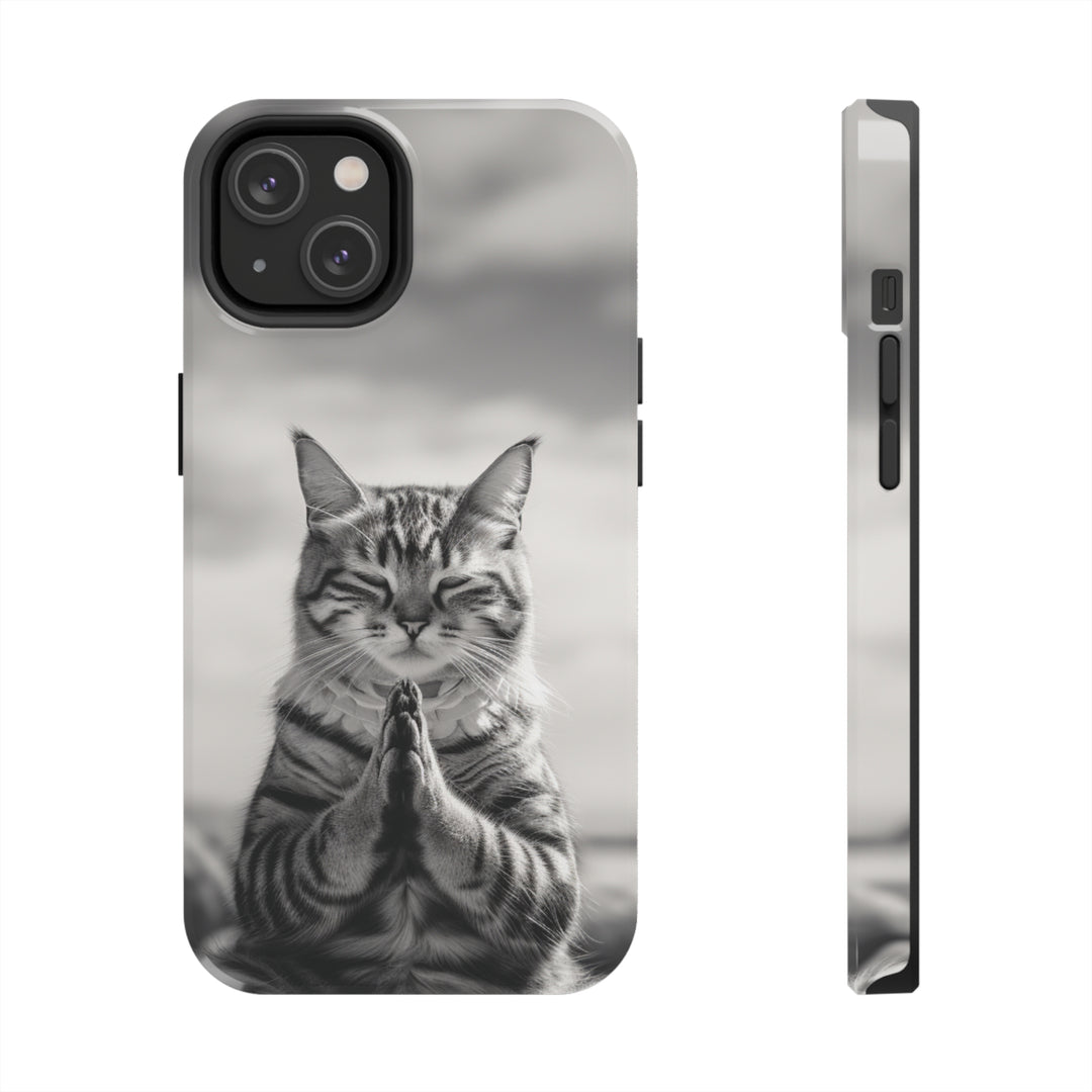 Meditation Cat Black and White Tough iPhone Cases MADEE'S EXCLUSIVES - Madee's Boutique Phone Case Printify Accessories aesthetic mobile coveraesthetic phone casesiPhone 14