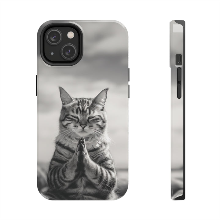 Meditation Cat Black and White Tough iPhone Cases MADEE'S EXCLUSIVES - Madee's Boutique Phone Case Printify Accessories aesthetic mobile coveraesthetic phone casesiPhone 14