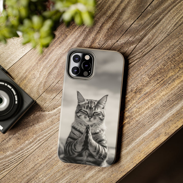 Meditation Cat Black and White Tough iPhone Cases MADEE'S EXCLUSIVES - Madee's Boutique Phone Case Printify Accessories aesthetic mobile coveraesthetic phone casesiPhone 14