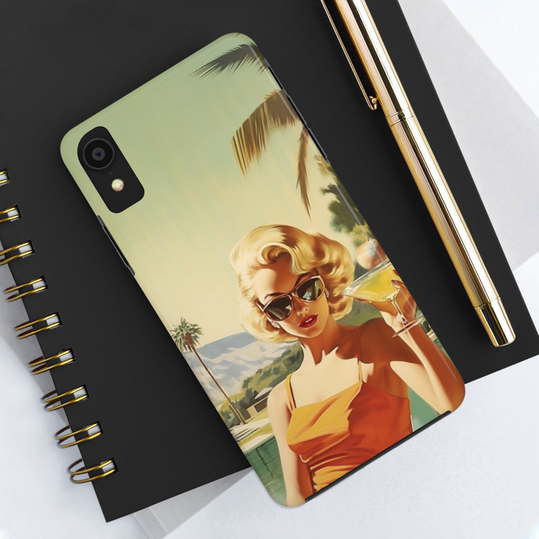 Girl and Drink Palm Spring Tough iPhone Cases Mid Century MADEE'S EXCLUSIVES - Madee's Boutique Phone Case Printify Accessories aesthetic mobile coveraesthetic phone casesiPhone 12 Mini