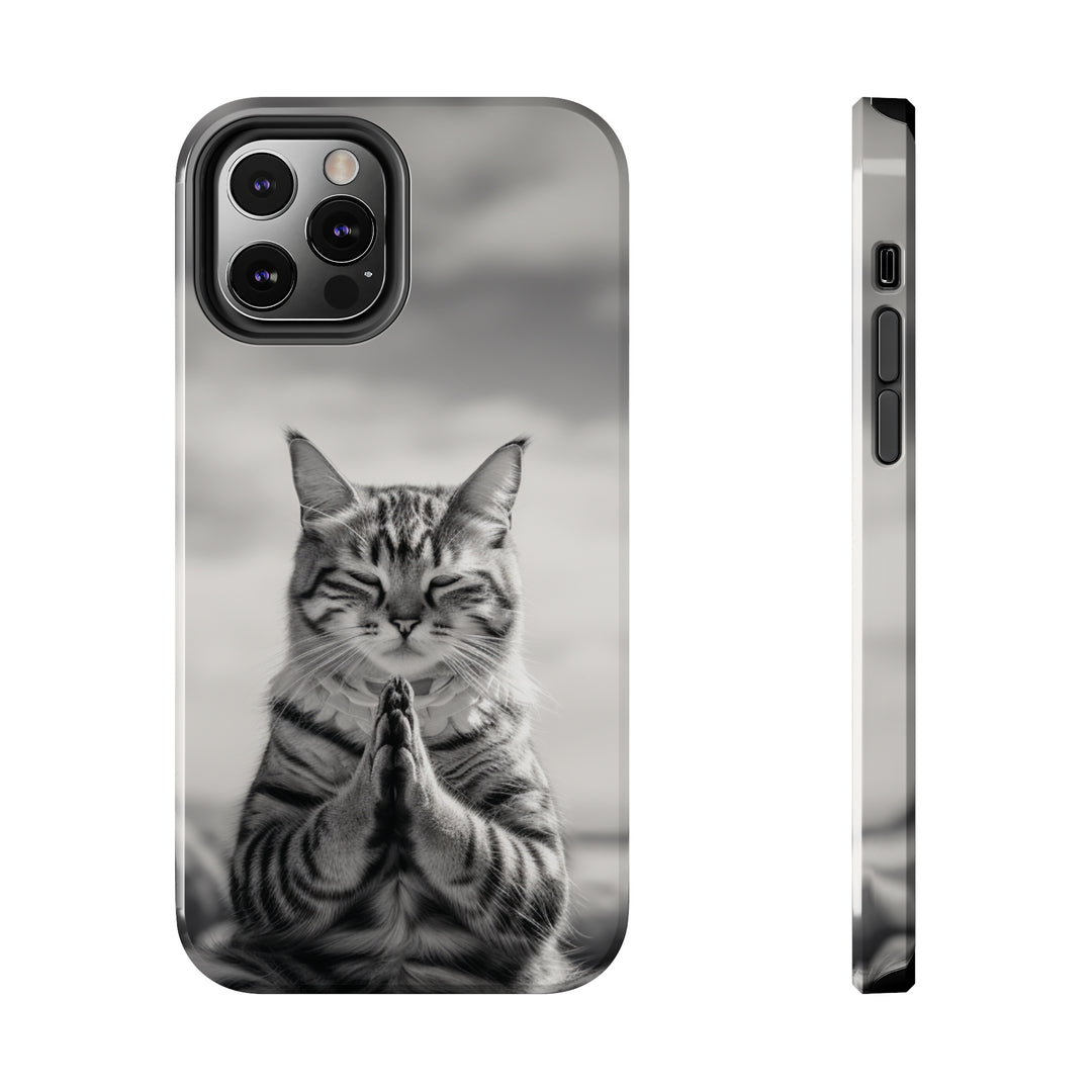 Meditation Cat Black and White Tough iPhone Cases MADEE'S EXCLUSIVES - Madee's Boutique Phone Case Printify Accessories aesthetic mobile coveraesthetic phone casesiPhone 12 Pro