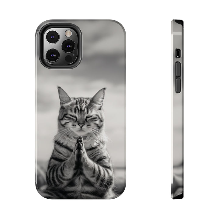 Meditation Cat Black and White Tough iPhone Cases MADEE'S EXCLUSIVES - Madee's Boutique Phone Case Printify Accessories aesthetic mobile coveraesthetic phone casesiPhone 12 Pro