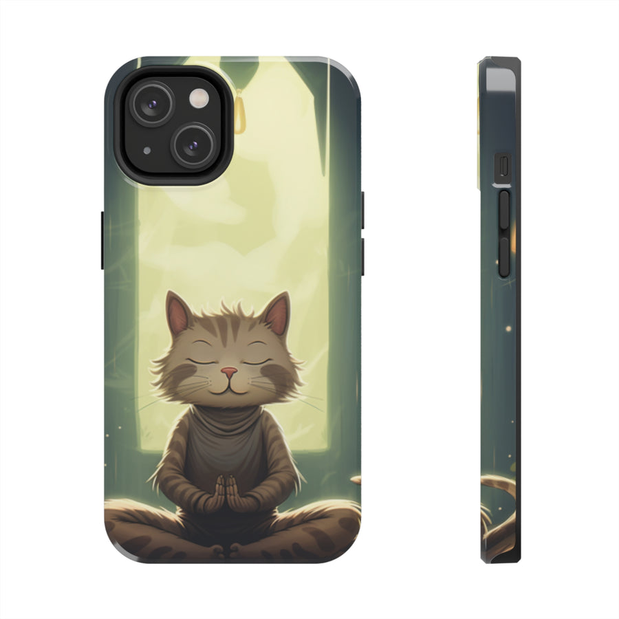 Grey Meditation Cat Tough iPhone Cases MADEE'S EXCLUSIVES - Madee's Boutique Phone Case Printify Accessories aesthetic mobile coveraesthetic phone casesiPhone 14