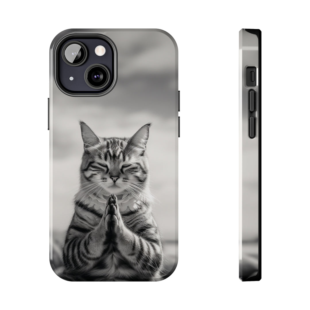 Meditation Cat Black and White Tough iPhone Cases MADEE'S EXCLUSIVES - Madee's Boutique Phone Case Printify Accessories aesthetic mobile coveraesthetic phone casesiPhone 13 Mini