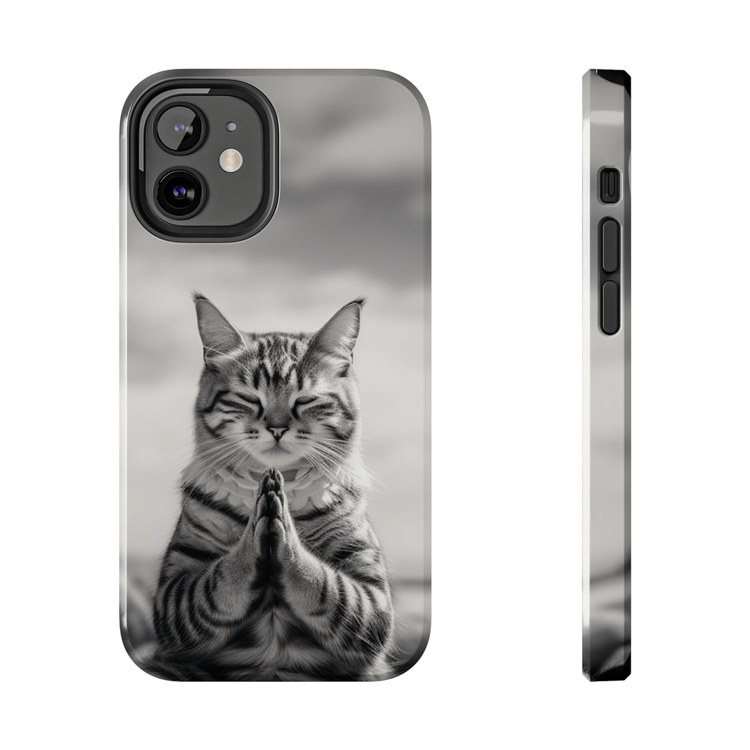 Meditation Cat Black and White Tough iPhone Cases MADEE'S EXCLUSIVES - Madee's Boutique Phone Case Printify Accessories aesthetic mobile coveraesthetic phone casesiPhone 12 Mini