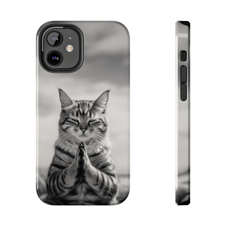 Meditation Cat Black and White Tough iPhone Cases MADEE'S EXCLUSIVES - Madee's Boutique Phone Case Printify Accessories aesthetic mobile coveraesthetic phone casesiPhone 12 Mini