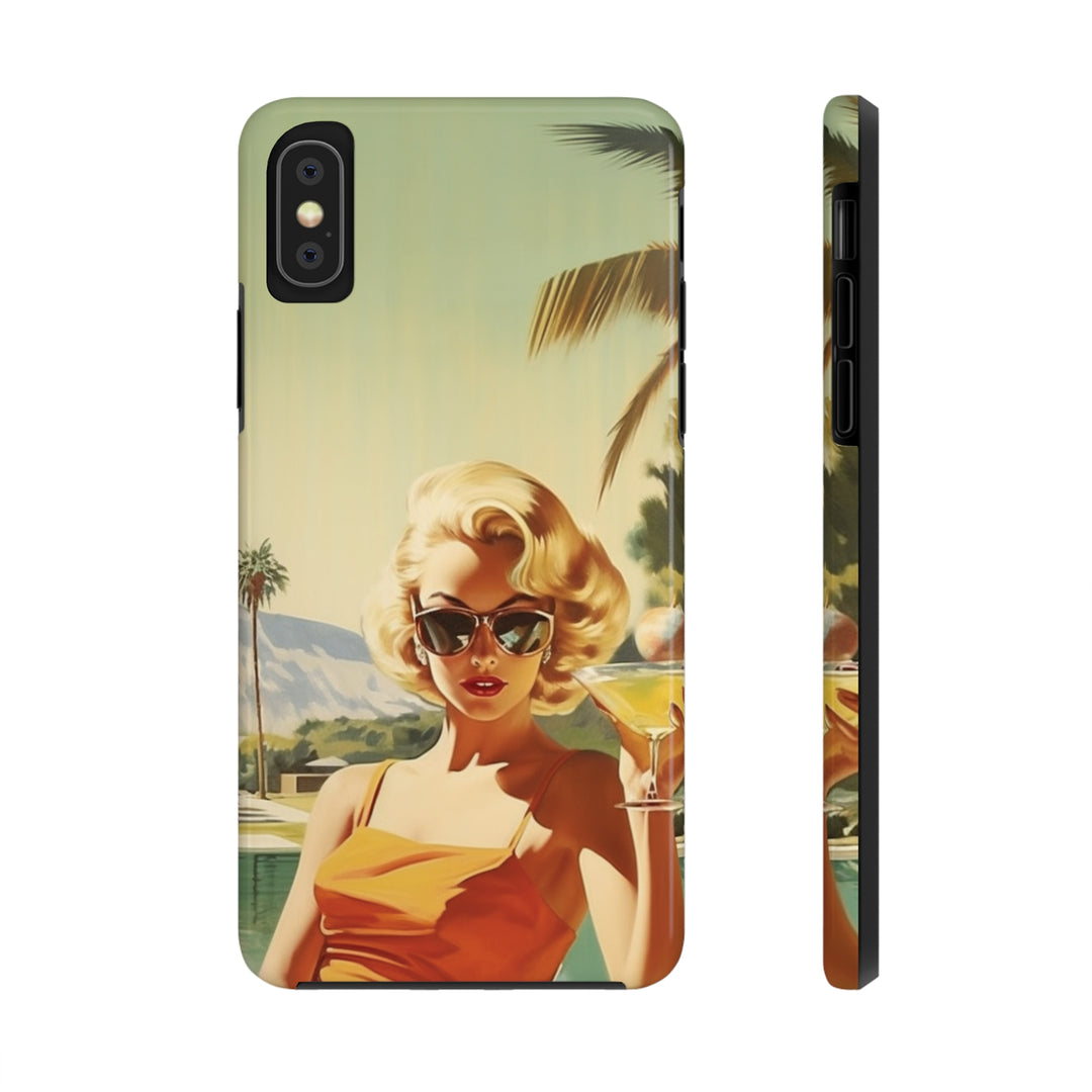 Girl and Drink Palm Spring Tough iPhone Cases Mid Century MADEE'S EXCLUSIVES - Madee's Boutique Phone Case Printify Accessories aesthetic mobile coveraesthetic phone casesiPhone X