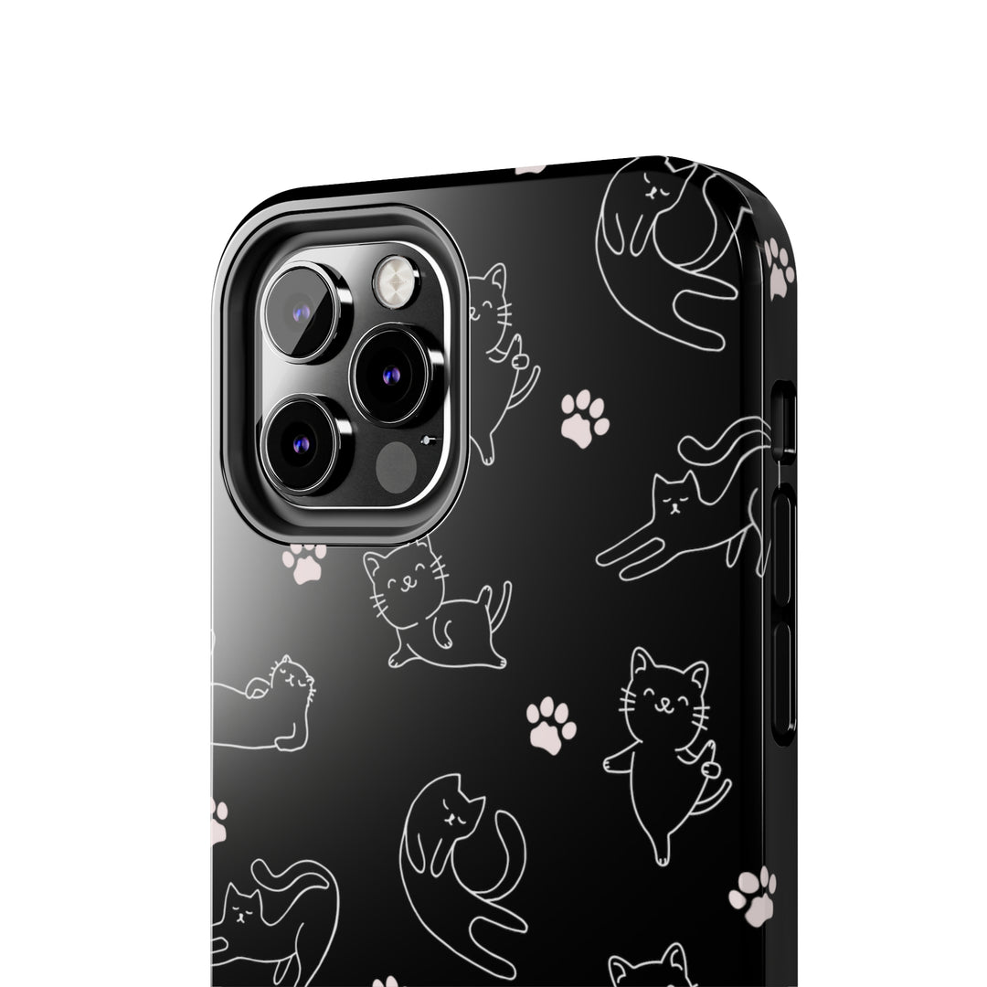 Yoga Cat Black and White Tough iPhone Cases - Madee's Boutique Phone Case Printify Accessories aesthetic mobile coveraesthetic phone casesiPhone 12 Mini