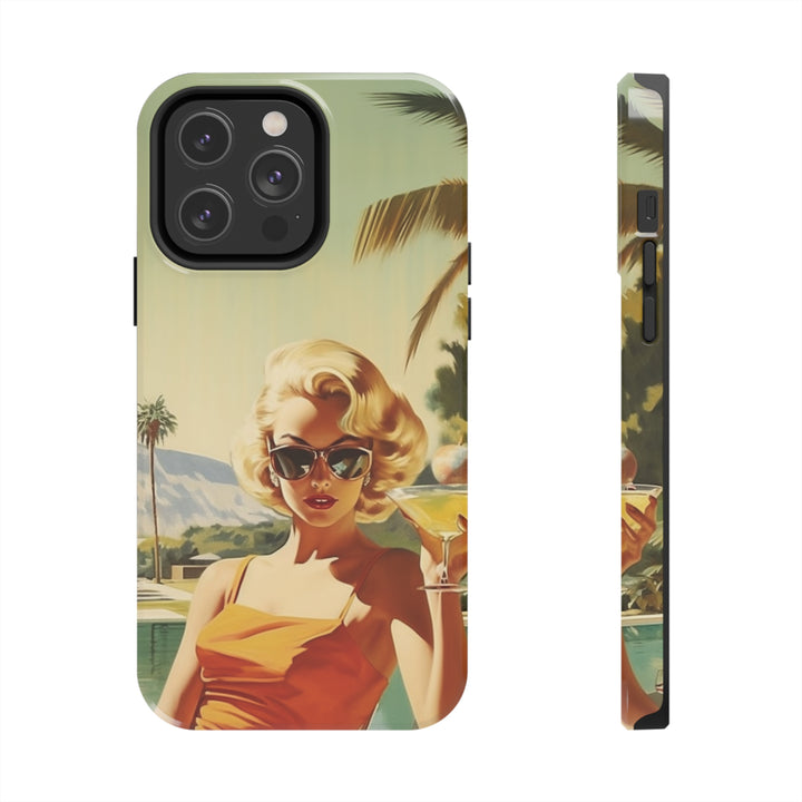 Girl and Drink Palm Spring Tough iPhone Cases Mid Century MADEE'S EXCLUSIVES - Madee's Boutique Phone Case Printify Accessories aesthetic mobile coveraesthetic phone casesiPhone 14 Pro Max