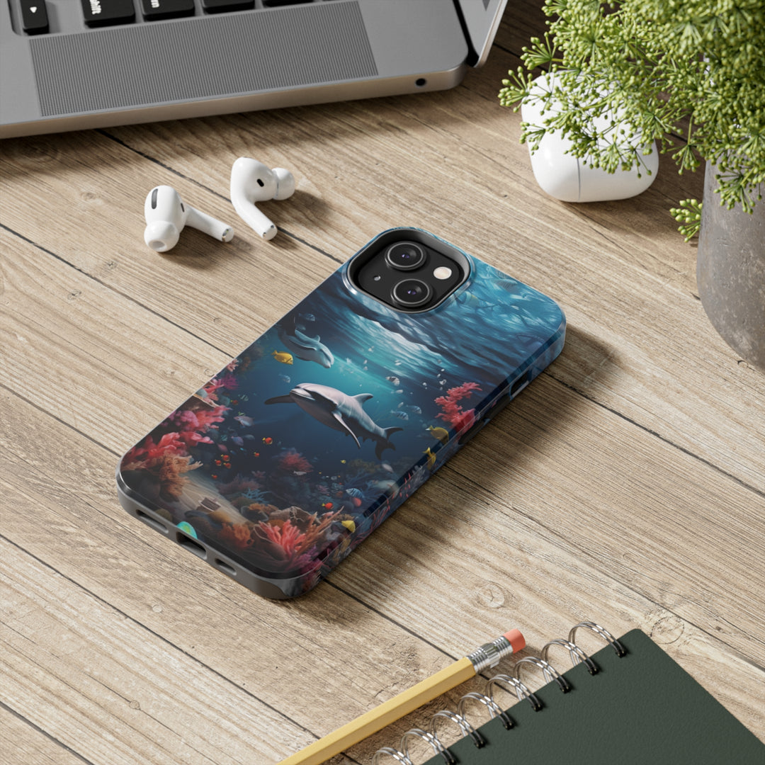 Dolphin in Ocean Tough iPhone Cases - Madee's Boutique Phone Case Print On Demand Partners Accessories aesthetic mobile coveraesthetic phone casesiPhone 14