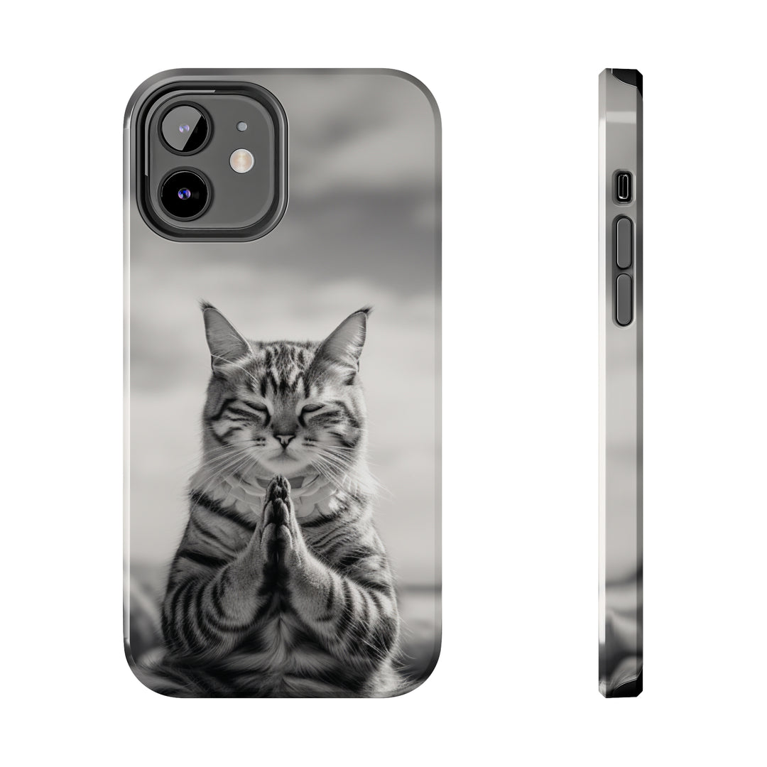 Meditation Cat Black and White Tough iPhone Cases MADEE'S EXCLUSIVES - Madee's Boutique Phone Case Printify Accessories aesthetic mobile coveraesthetic phone casesiPhone 12