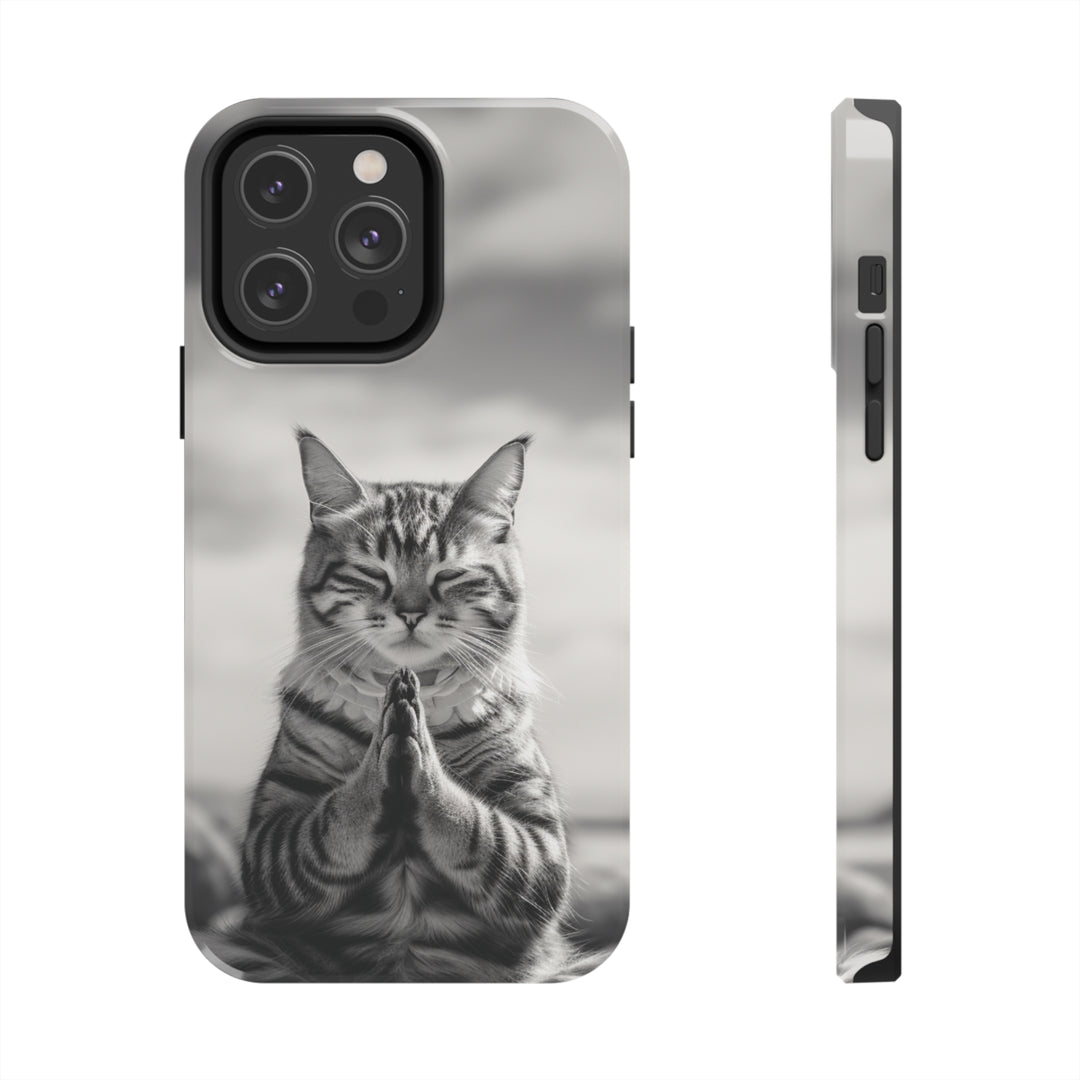 Meditation Cat Black and White Tough iPhone Cases MADEE'S EXCLUSIVES - Madee's Boutique Phone Case Printify Accessories aesthetic mobile coveraesthetic phone casesiPhone 14 Pro Max