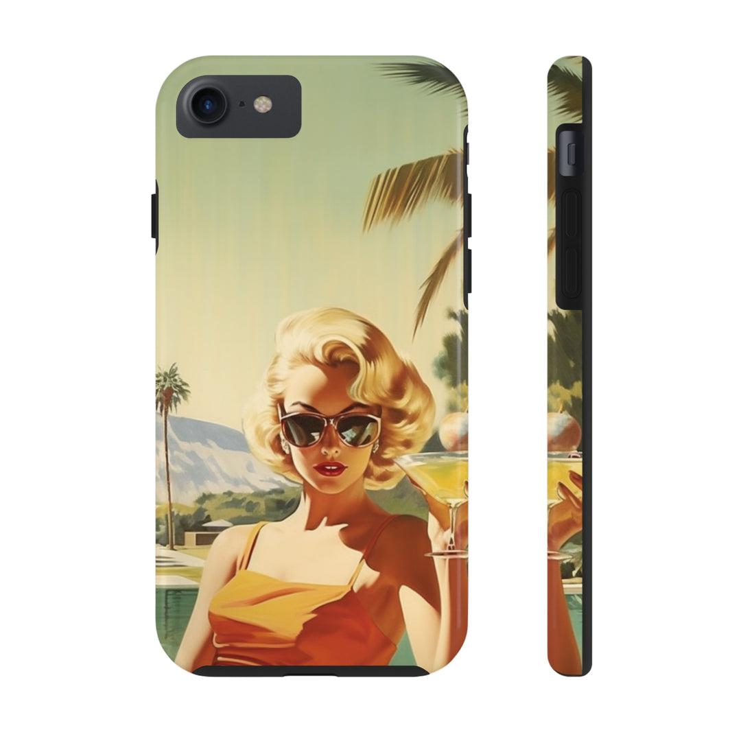 Girl and Drink Palm Spring Tough iPhone Cases Mid Century MADEE'S EXCLUSIVES - Madee's Boutique Phone Case Printify Accessories aesthetic mobile coveraesthetic phone casesiPhone 7, iPhone 8, iPhone SE