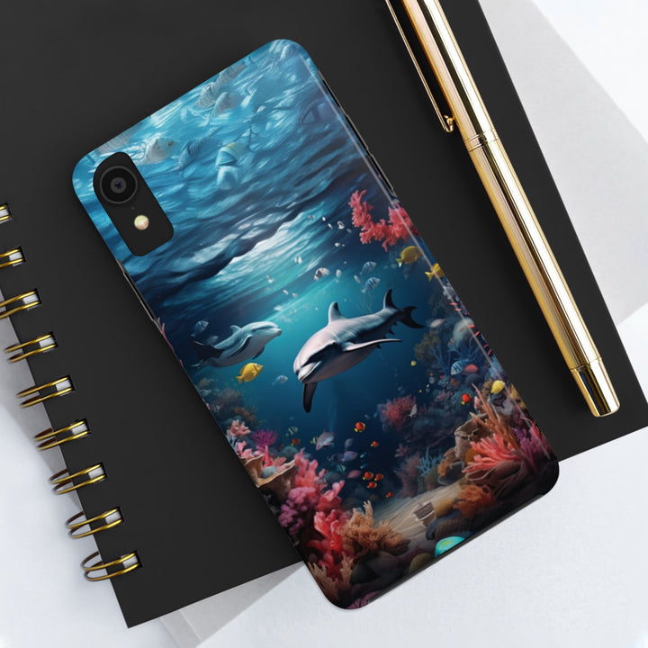 Dolphin in Ocean Tough iPhone Cases - Madee's Boutique Phone Case Print On Demand Partners Accessories aesthetic mobile coveraesthetic phone casesiPhone 14