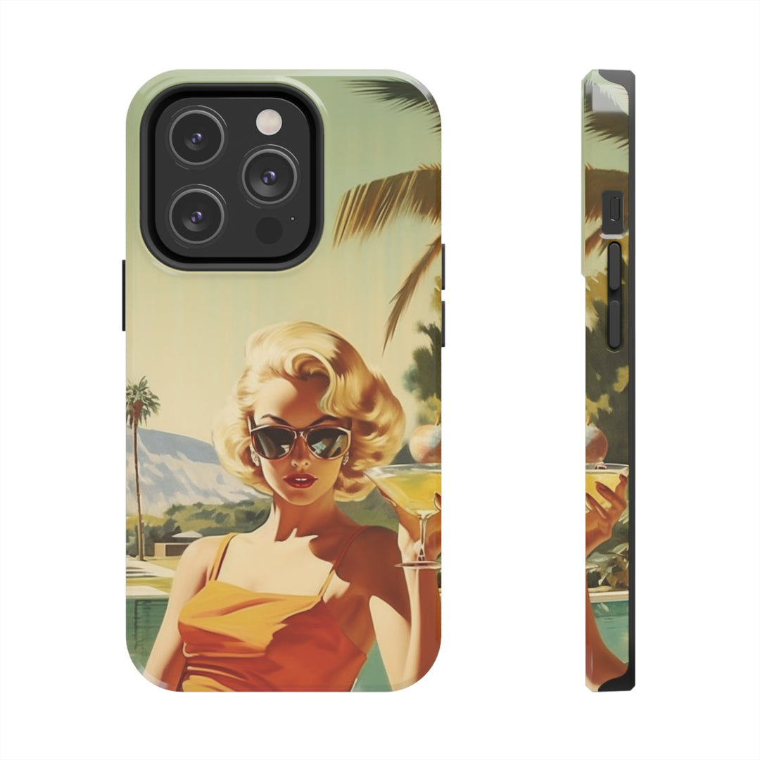 Girl and Drink Palm Spring Tough iPhone Cases Mid Century MADEE'S EXCLUSIVES - Madee's Boutique Phone Case Printify Accessories aesthetic mobile coveraesthetic phone casesiPhone 14 Pro