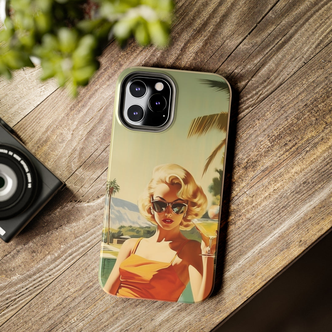 Girl and Drink Palm Spring Tough iPhone Cases Mid Century MADEE'S EXCLUSIVES - Madee's Boutique Phone Case Printify Accessories aesthetic mobile coveraesthetic phone casesiPhone 12 Mini