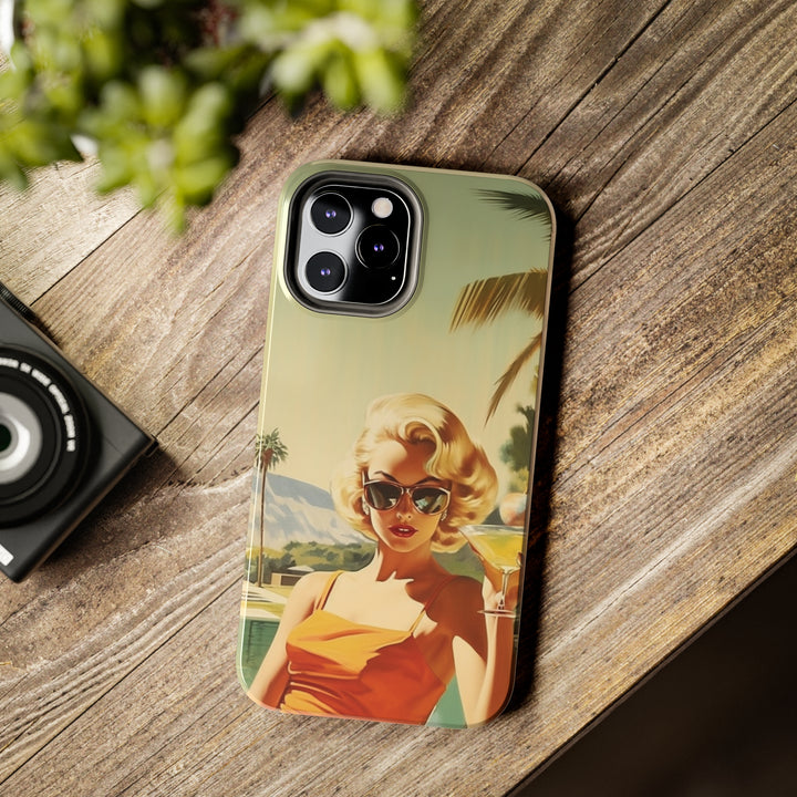 Girl and Drink Palm Spring Tough iPhone Cases Mid Century MADEE'S EXCLUSIVES - Madee's Boutique Phone Case Printify Accessories aesthetic mobile coveraesthetic phone casesiPhone 12 Mini