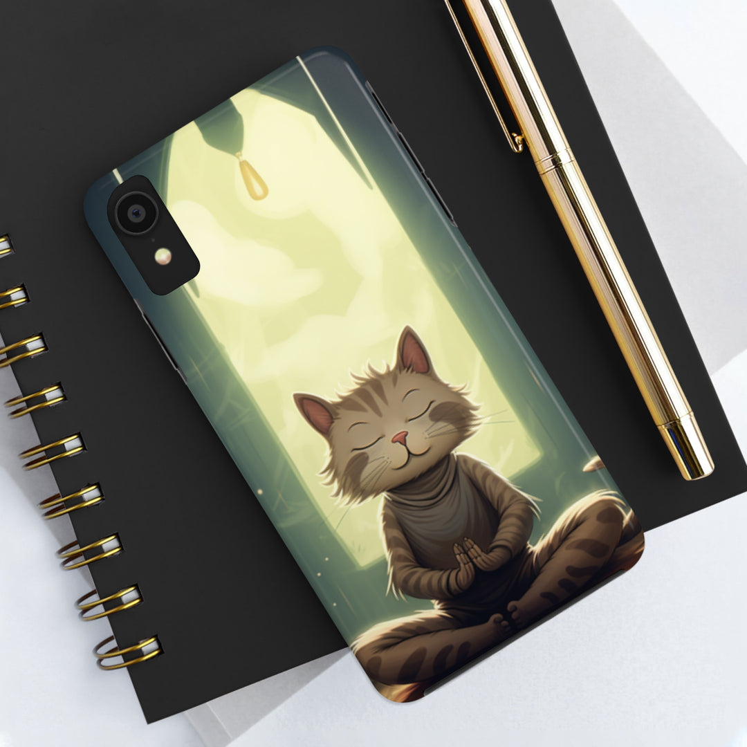 Grey Meditation Cat Tough iPhone Cases MADEE'S EXCLUSIVES - Madee's Boutique Phone Case Printify Accessories aesthetic mobile coveraesthetic phone casesiPhone 14