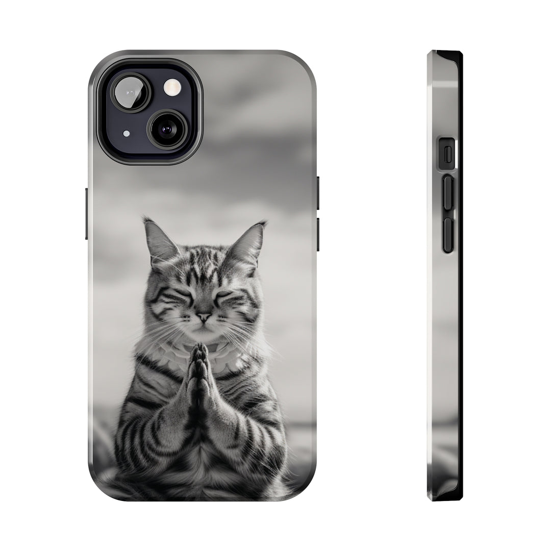 Meditation Cat Black and White Tough iPhone Cases MADEE'S EXCLUSIVES - Madee's Boutique Phone Case Printify Accessories aesthetic mobile coveraesthetic phone casesiPhone 13