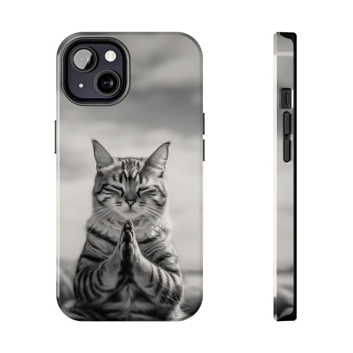 Meditation Cat Black and White Tough iPhone Cases MADEE'S EXCLUSIVES - Madee's Boutique Phone Case Printify Accessories aesthetic mobile coveraesthetic phone casesiPhone 13
