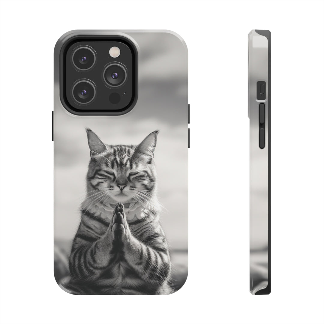 Meditation Cat Black and White Tough iPhone Cases MADEE'S EXCLUSIVES - Madee's Boutique Phone Case Printify Accessories aesthetic mobile coveraesthetic phone casesiPhone 14 Pro