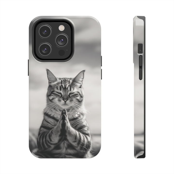 Meditation Cat Black and White Tough iPhone Cases MADEE'S EXCLUSIVES - Madee's Boutique Phone Case Printify Accessories aesthetic mobile coveraesthetic phone casesiPhone 14 Pro