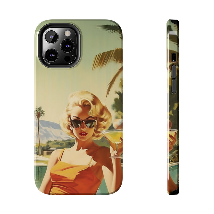Girl and Drink Palm Spring Tough iPhone Cases Mid Century MADEE'S EXCLUSIVES - Madee's Boutique Phone Case Printify Accessories aesthetic mobile coveraesthetic phone casesiPhone 12 Pro Max