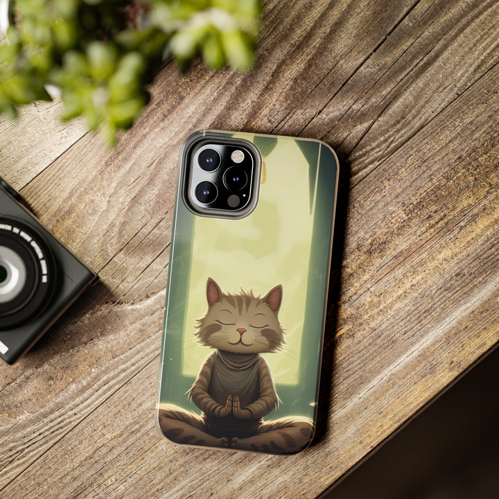 Grey Meditation Cat Tough iPhone Cases MADEE'S EXCLUSIVES - Madee's Boutique Phone Case Printify Accessories aesthetic mobile coveraesthetic phone casesiPhone 14