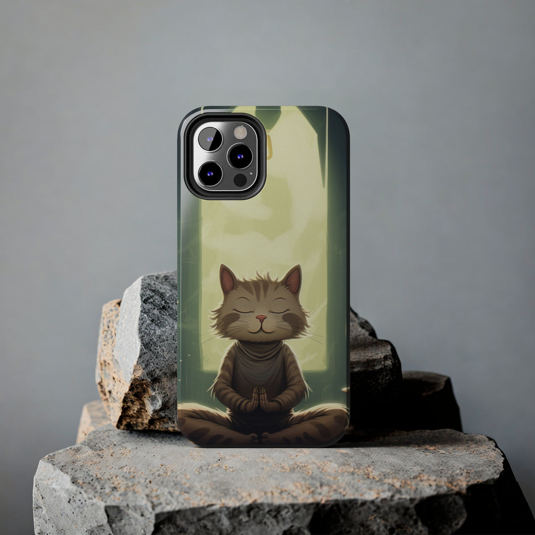 Grey Meditation Cat Tough iPhone Cases MADEE'S EXCLUSIVES - Madee's Boutique Phone Case Printify Accessories aesthetic mobile coveraesthetic phone casesiPhone 14