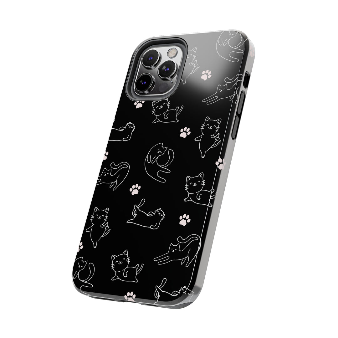 Yoga Cat Black and White Tough iPhone Cases - Madee's Boutique Phone Case Printify Accessories aesthetic mobile coveraesthetic phone casesiPhone 12 Mini