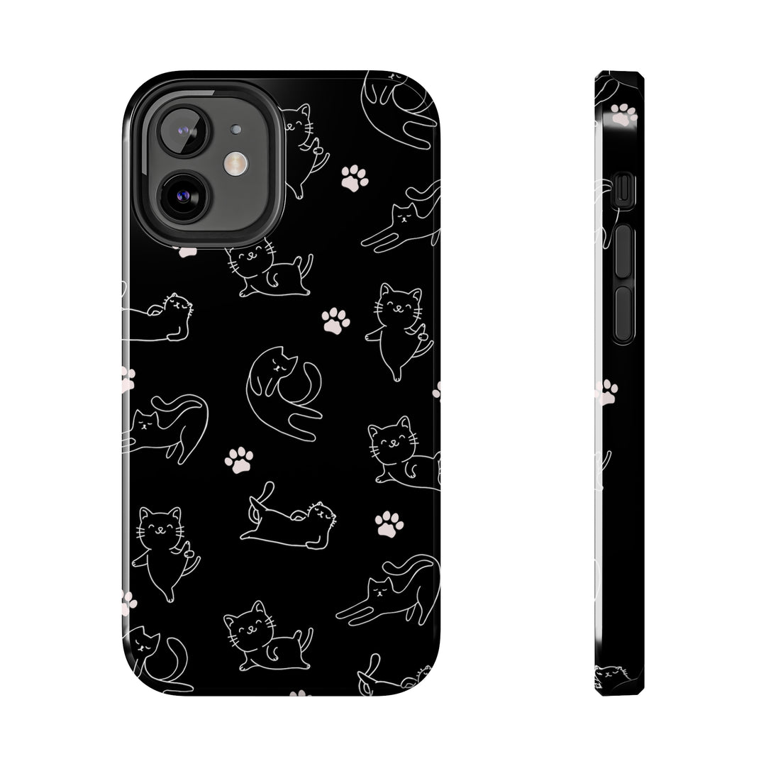 Yoga Cat Black and White Tough iPhone Cases - Madee's Boutique Phone Case Printify Accessories aesthetic mobile coveraesthetic phone casesiPhone 12 Mini