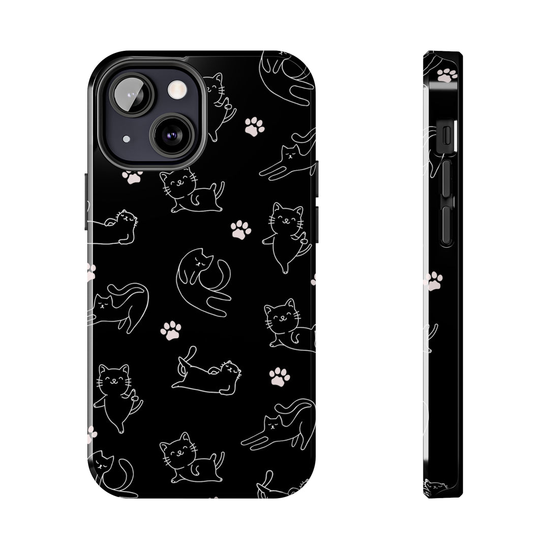 Yoga Cat Black and White Tough iPhone Cases - Madee's Boutique Phone Case Printify Accessories aesthetic mobile coveraesthetic phone casesiPhone 13 Mini