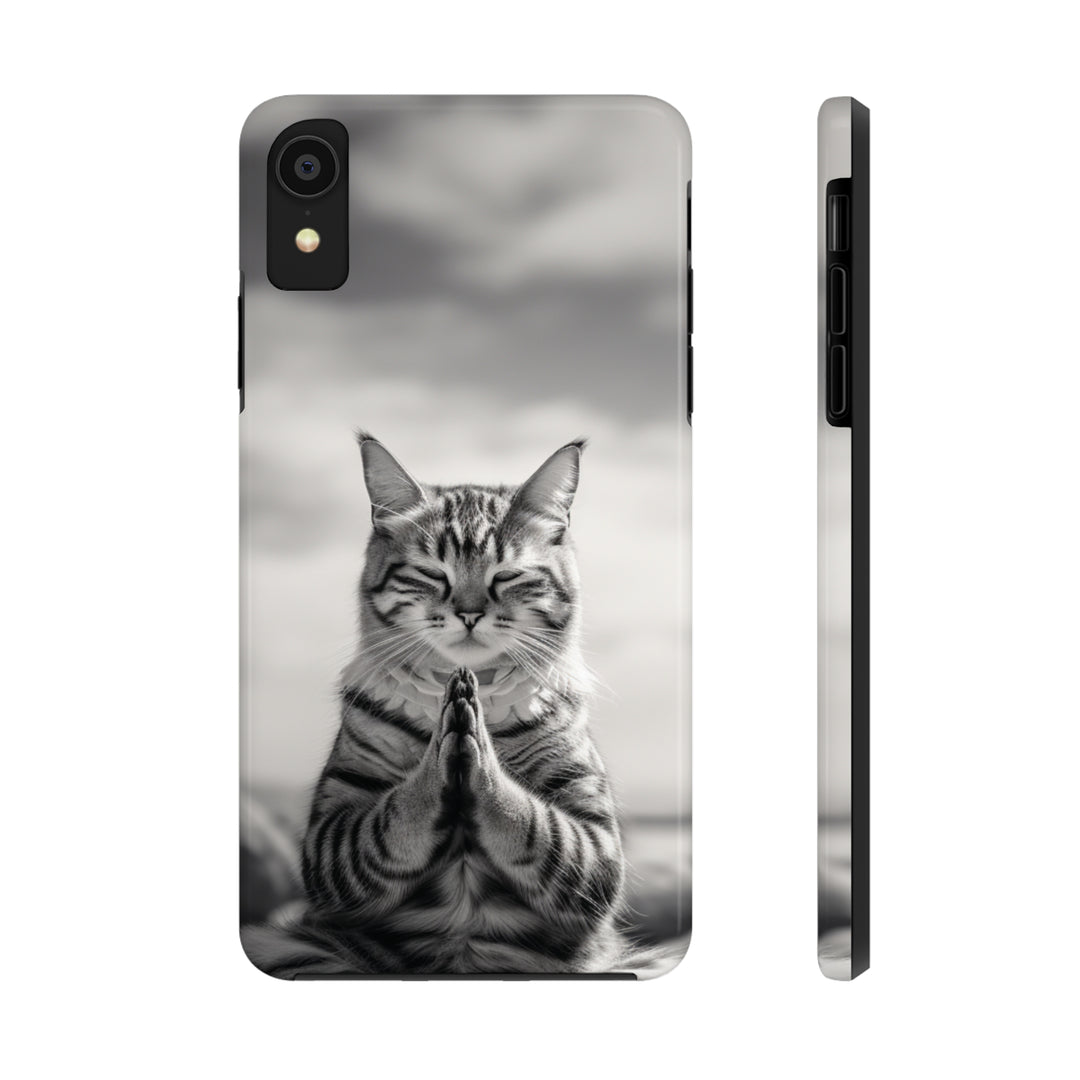 Meditation Cat Black and White Tough iPhone Cases MADEE'S EXCLUSIVES - Madee's Boutique Phone Case Printify Accessories aesthetic mobile coveraesthetic phone casesiPhone XR