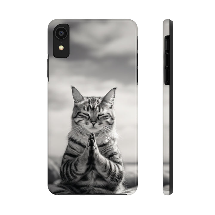 Meditation Cat Black and White Tough iPhone Cases MADEE'S EXCLUSIVES - Madee's Boutique Phone Case Printify Accessories aesthetic mobile coveraesthetic phone casesiPhone XR