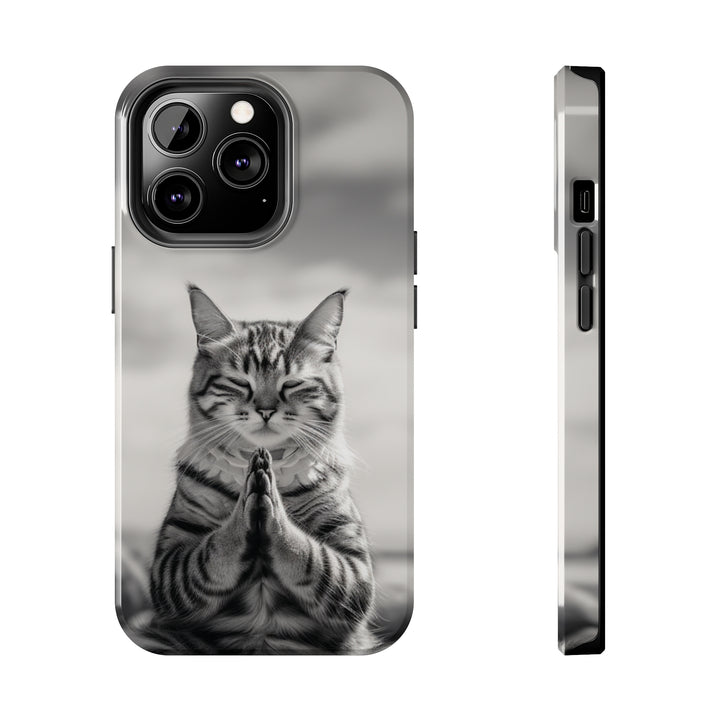 Meditation Cat Black and White Tough iPhone Cases MADEE'S EXCLUSIVES - Madee's Boutique Phone Case Printify Accessories aesthetic mobile coveraesthetic phone casesiPhone 13 Pro
