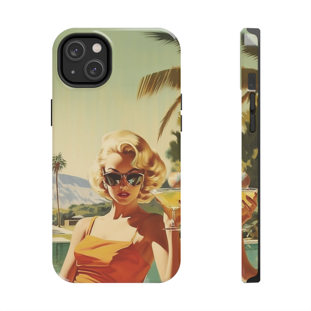Girl and Drink Palm Spring Tough iPhone Cases Mid Century MADEE'S EXCLUSIVES - Madee's Boutique Phone Case Printify Accessories aesthetic mobile coveraesthetic phone casesiPhone 14 Plus
