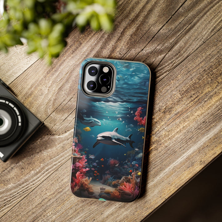 Dolphin in Ocean Tough iPhone Cases - Madee's Boutique Phone Case Print On Demand Partners Accessories aesthetic mobile coveraesthetic phone casesiPhone 14