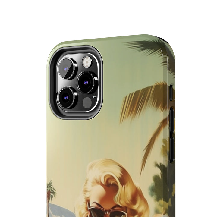 Girl and Drink Palm Spring Tough iPhone Cases Mid Century MADEE'S EXCLUSIVES - Madee's Boutique Phone Case Printify Accessories aesthetic mobile coveraesthetic phone casesiPhone 12 Mini