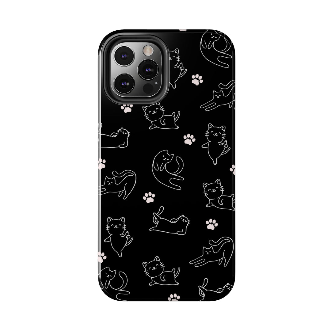 Yoga Cat Black and White Tough iPhone Cases - Madee's Boutique Phone Case Printify Accessories aesthetic mobile coveraesthetic phone casesiPhone 12 Mini