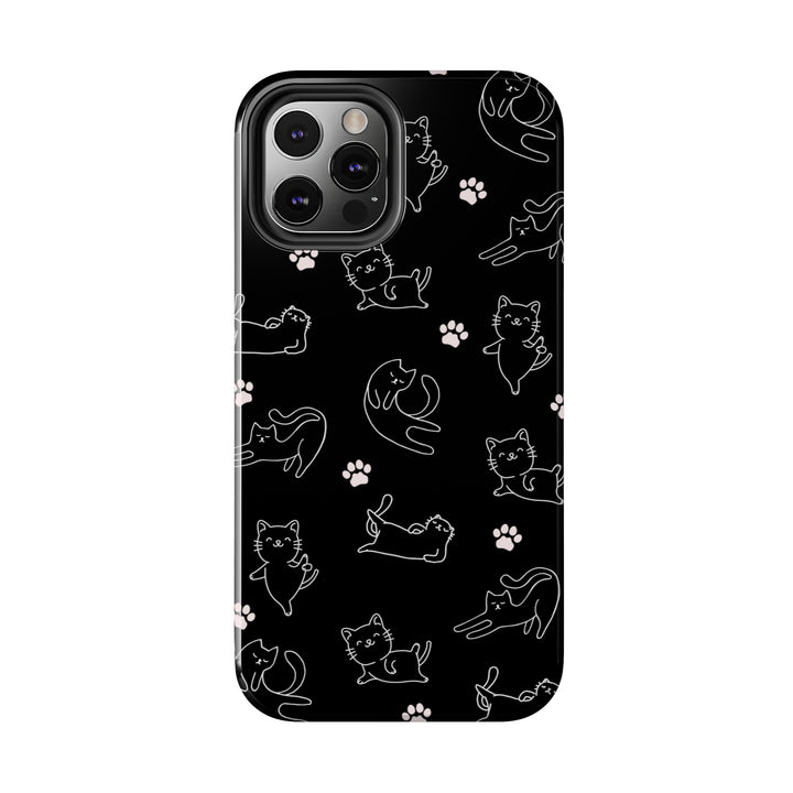 Yoga Cat Black and White Tough iPhone Cases - Madee's Boutique Phone Case Printify Accessories aesthetic mobile coveraesthetic phone casesiPhone 12 Mini